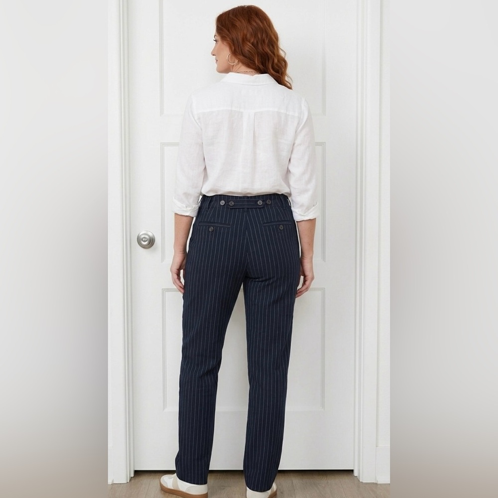 Sundance Navy Pinstripe High-Rise Trousers - Picture 2 of 2